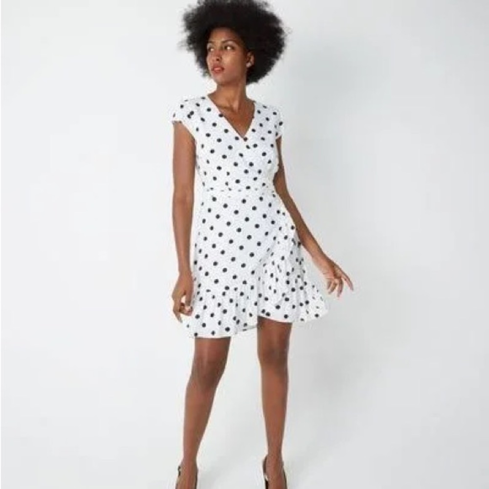 NWT J. Crew Ruffle Front Polka Dot Dress Black & White size 2